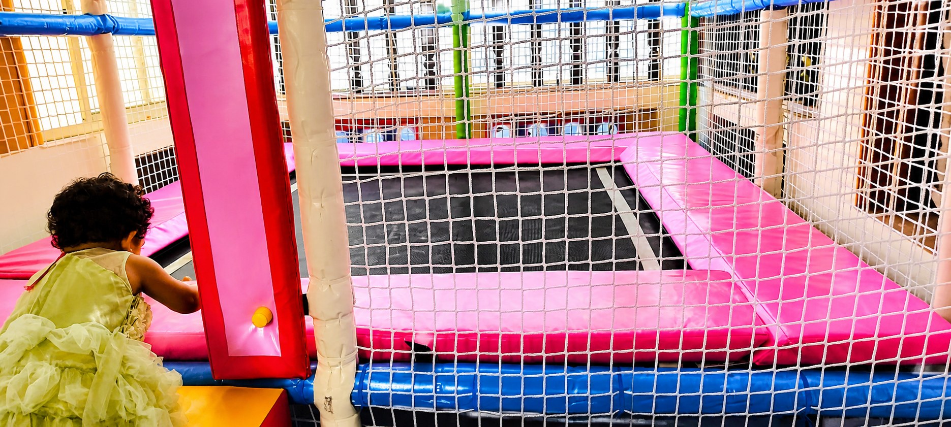 Trampoline in the indoor play zone at Navashiksha HSR Layout